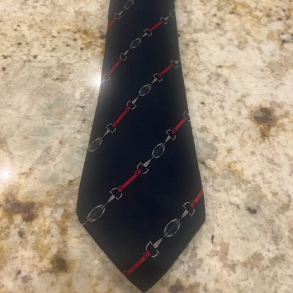 VTG GUCCI BlueHorse Bit Chain Link Equestrian Men's 100% Silk Neck Tie